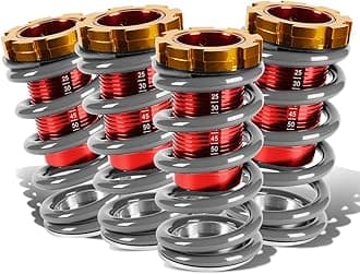 DNA MOTORING Coil-Hc88-T11-Sl Aluminum Height Adjustable Coilover Sleeve Kit Dual Locking Compatible With 88-91 Honda Crx Compatible With 90-01 Acura Integra Silver Springs Red Sleeves