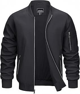 CRYSULLY Men's Bomber Jacket Lightweight Spring Fall Casual Windbreaker Full Zip Waterproof Outwear Coats Black M