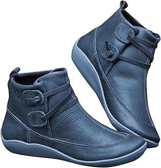 GenericWomen's Vintage Ankle Boots Arch Support Shoes for Women with Side Flat Ankle Boots Women Boots for Women Low Heel Leather