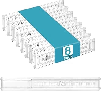 8 Pack Shallow Drawer Dividers, 2.36" High 12.5"-20.8" Adjustable Expandable Kitchen Drawer Organizer, Clear Plastic Organizer Separators for Flatware, Utensil, Cutlery, Underwear, Clothes