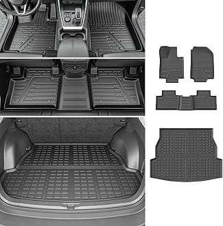powoq Floor Mat Compatible with 2019 2020 2021 2022 2023 2024 Toyota RAV4 Trunk Mat TPE Cargo Liner Replacement for 2019-2024 Toyota RAV4 Accessories (Fit 2019-2024, Rear Trunk Mat + Floor Mats)