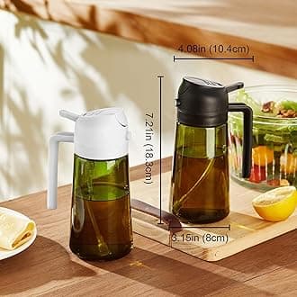 TrendPlain 16oz Olive Oil Dispenser - 2 in 1 Olive Oil Dispenser and Oil Sprayer - Green, Glass, 473.179 milliliters, Sunlight Protection, Reusable, Cylindrical, 0.31 kilograms, Cooking