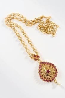 1 Gram Micro Gold Plated Traditional Trendy South Indian Fashion Jewellery Stylish Ruby Emrald Stone Necklace for Women & Girls
