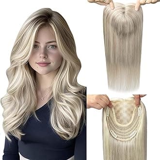 Hair Toppers for Women Real Human Hair 360° 3D 16inch 75g Add Volume Toppers for Women with Thinning Ash Blonde to Platinum Blonde 6x7inch Large Base(#18P613Toppers-16inch)
