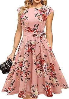 DRESSTELLS Women's Cocktail Dresses, Formal Wedding Guest Modest Church Vintage Tea Party Midi Evening Dress