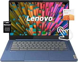 Lenovo Chromebook 14" FHD Touchscreen, 8 Core MediaTek Kompanio 520, 4GB LPDDR4X, 320GB Storage (64GB eMMC+256GB Card), Microsoft 365, Business & Student Laptop, Webcam, WiFi 6, Chrome OS, Blue