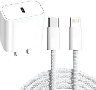 20W Fast USB C Charger Compatible with iPhone 14/14 Plus Pro Max/14 Pro Max/14 Mini/13/12 Max/Xs Max/XR/X/8Plus,iPad Adapter Devices with 1 Meter Nylon Braided Type-C to Lighting Data Cable PD, White