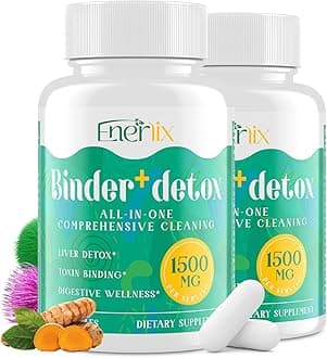 15-in-1 Detox Binder, Activated Charcoal, Zeolite & Bentonite Clay, Chlorella, 1500 MG Detox Supplement Maximum Absorbent, Liver Gut Digestive Detox Cleanse, 180 Vegan Capsules