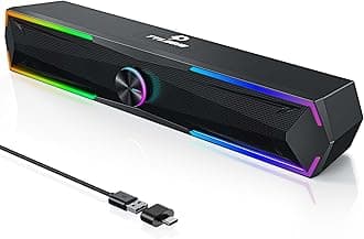 Pc Speakers Computer Sound Bar with Stereo Sound, Flowing LED & Push-Button Control Computer Speaker for Desktop Laptop Monitor, USB Input - (Smoke Black)