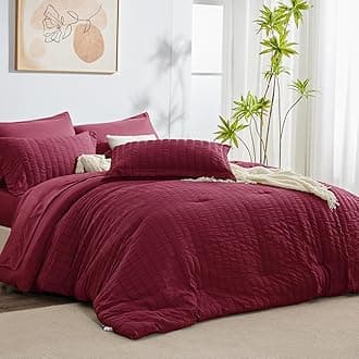 CozyLuxFull Seersucker Comforter Set with Sheets Burgundy Bed in a Bag 7-Pieces All Season Bedding Sets with Comforter, Pillow Sham, Flat Sheet, Fitted Sheet, Pillowcase