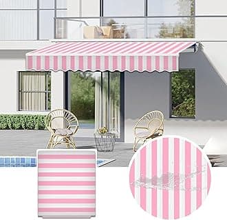 Commercial Patio Awning Top Replacement Fabric| 100% Polyester Sunshade Shelter with UV & Water-Resistant Fabric for Deck, Balcony, Yard, Coffee,Customizable(Pink White Stripes,11x4.9ft)