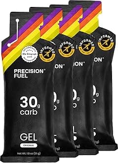 Precision Fuel 30 Energy Gels - Mild, Neutral Flavour Running Gels for Endurance Athletes, 30g Carbohydrate, Easy-to-Digest, Perfect for Running & Long-Duration Sports (Original, 4 gels)