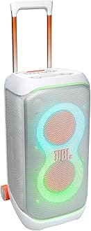 - PartyBox Stage 320 - Portable Party Speaker with Telescopic Handle & Wide, Sturdy Wheels, Powerful JBL Pro Sound, Futuristic lightshow, Up to 18 Hours of Play time, Splash Proof (White)