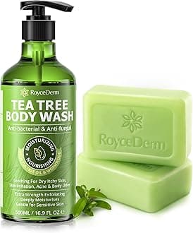 Roycederm Tea Tree Antifungal Body Wash & Soap: Bundle for Body Odor, Back Acne, Folliculitis, Tinea Versicolor, Jock Itch, Athlete’s Foot, and Ringworm - Cleansing with tea tree oil for Men & Women