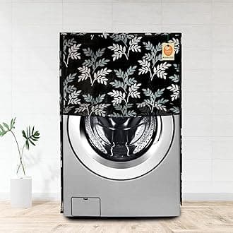 KANUSHI Polyester Industries Washable & Dustproof Front Load Automatic Washing Machine Cover (Suitable For 6 Kg, 6.5 Kg, 7 Kg, 7.5 Kg) (Var-Wasmac-Black-Small-Levs-Front-0)