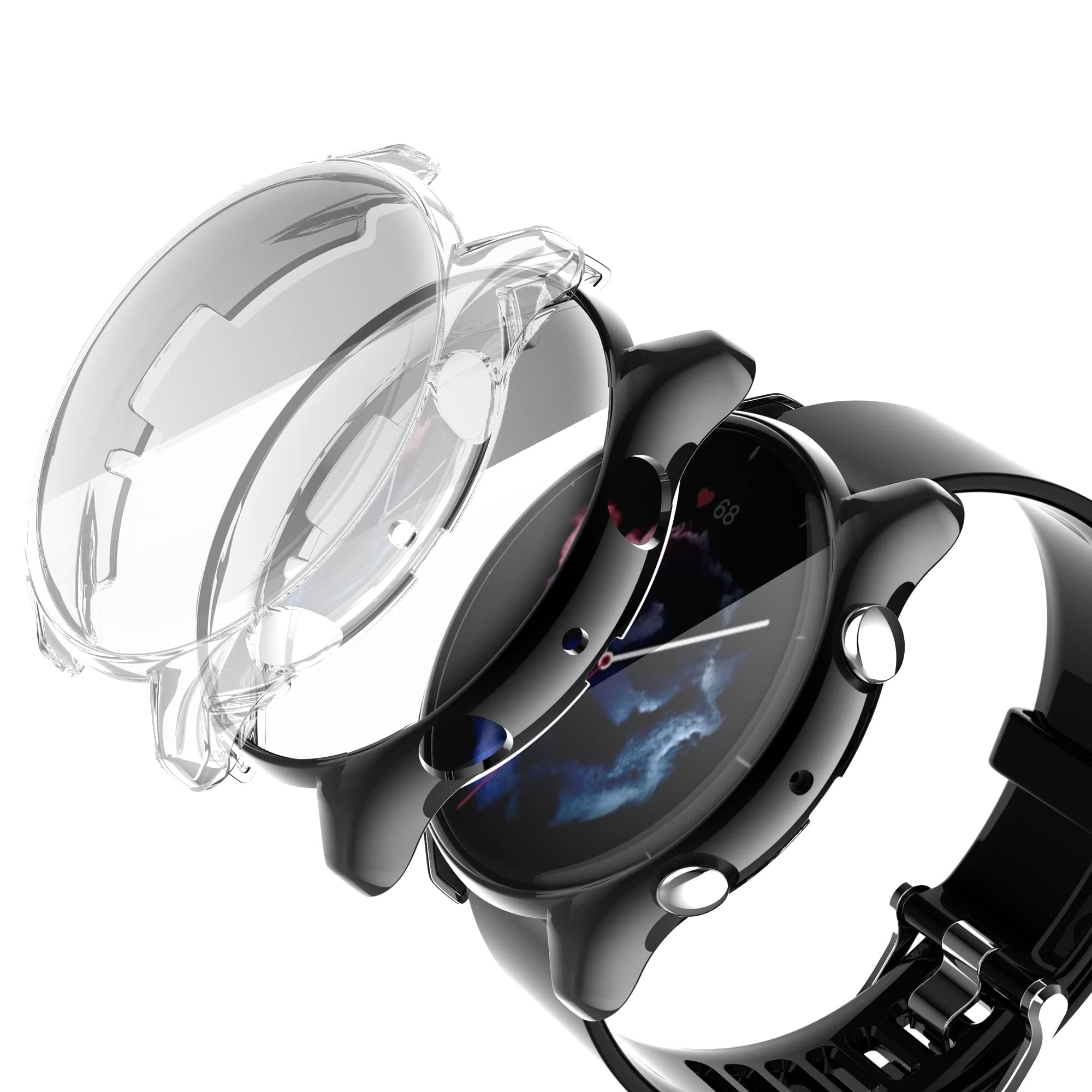 Protective Case compatible with Amazfit GTR3 / GTR3 Pro, [2 Pack] All-around Flexible TPU Case with Screen Protector, Soft Frame Shock Resistant Cover compatible GTR 3/3 Pro - Black + Clear