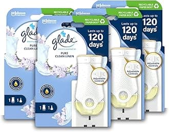 Glade Plug in Air Freshener Holder and Refill, Electric Scented Oil Room Air Freshener, Clean Linen, Pack of 4 Starter Kits, (4 x Holder and 4 x 20 ml Refill)