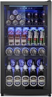 Tehanld - Drink cooler, mini fridge with glass door, beverage refrigerator, beer fridge, adjustable shelves and digital temperature display