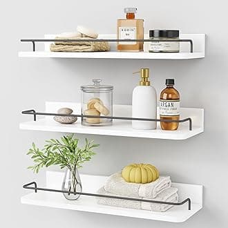 Forbena White Floating Shelves Bathroom Shelves Over Toilet Set of 3, Bathroom Organizers and Storage Shelves Wall Mounted, Modern Wood Corner Wall Shelf for Bedroom Closet -White and Dark Grey