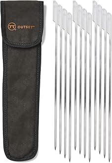 Outset 76145 Stainless Steel Paddle Skewers and Canvas Bag, Silver
