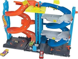 City Track Set with 1 Car, 2-in-1 Race Tower that Transforms from Single to Dual-Mode Racing, Includes Kid-Powered Elevator (Amazon Exclusive)