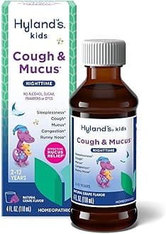 Hyland's Kids Nighttime Cough Syrup & Mucus Relief, Kids Cough Medicine for Ages 2-12, Grape Flavor, Natural Sleep Aid, Cough, Runny Nose, Mucus & Congestion, Ounces