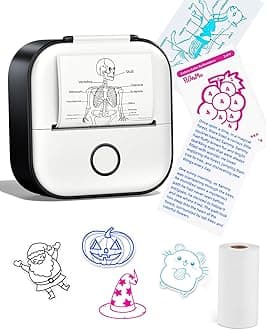 Memoking Print Pods Mini Printer - Sticker Printer T02 Thermal Sticker Maker Machine Portable Pocket Inkless Label Maker for Anatomy Flashcard, Journal, Note, Kids, Black