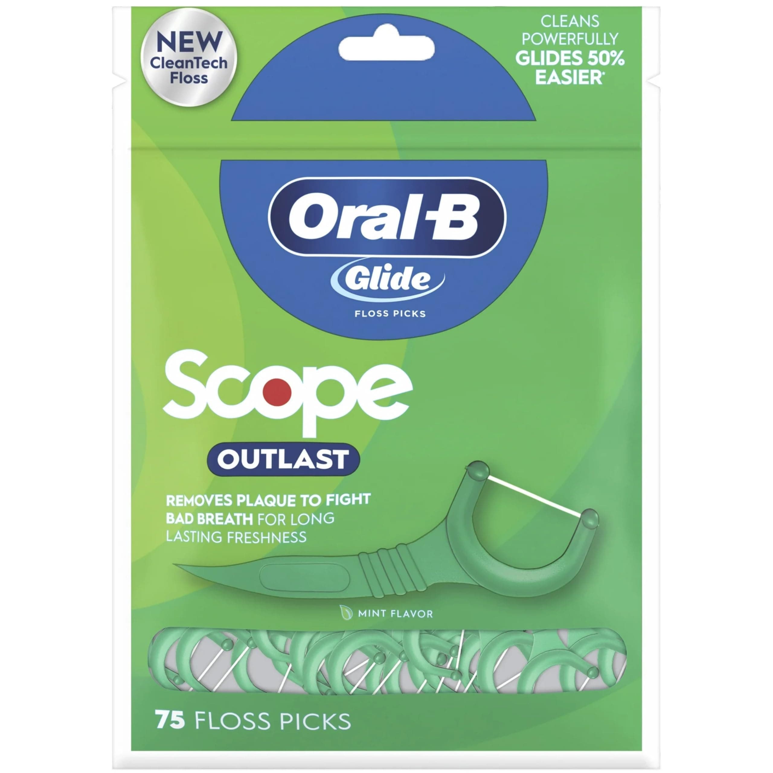 Oral-B Complete Glide Floss Picks, Scope Outlast, 75-ct