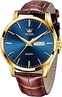 OLEVS Men Wrist Watches for Men Brown Leather Gold