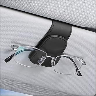 AICEL Sunglasses Holders for Car Sun Visor, Leather Eyeglasses Hanger Mounter, Magnetic Glasses Holder and Ticket Card Clip, Auto Interior Accessories Universal for SUV Pickup Truck (Black)