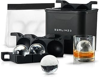 Berlinzo Premium Clear Ice Ball Maker Mold - 4 Large 2.4" Crystal Clear Ice Balls for Whiskey, Cocktails & Bourbon - Easy-to-Remove Mold for Ice Spheres - XL Storage Bag Included (Non-Electric)