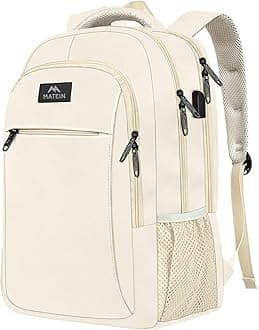 MATEIN Casual Daypack, Lightweight Travel Backpack Water Resistant College Bag Backpack for School Boys Girls Secondary School University Women Rucksack with USB Port Fits 15.6 Inch Laptop, Beige