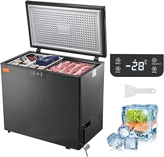 VEVOR Chest Freezer, 10 Cu.ft Compact Deep Freezer, Free Standing Top Open Door Compact Freezers with 2 Removable Baskets & Adjustable Thermostat, Energy Saving & Low Noise, Black