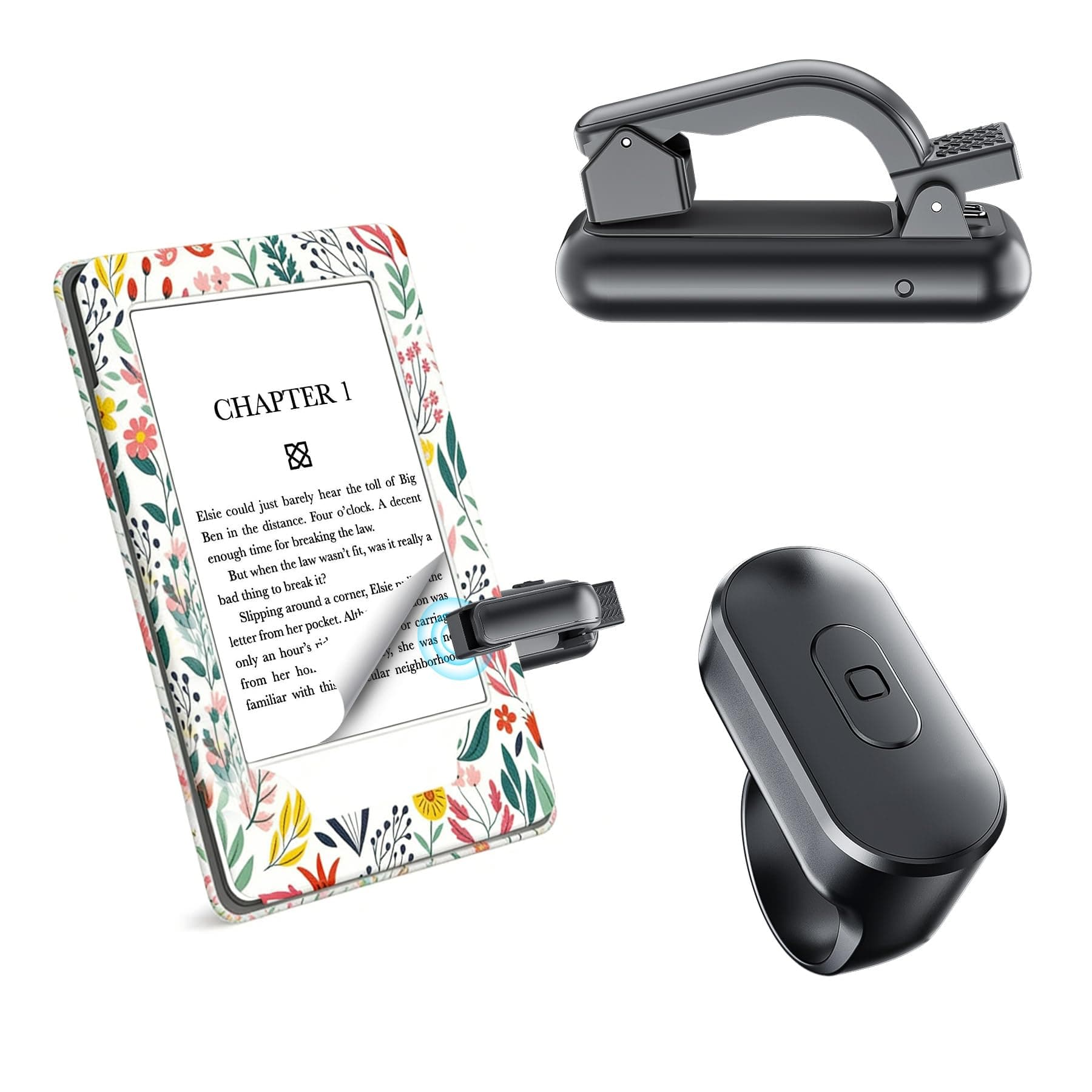 [Thick Case Friendly] Page Turner Ring Remote for Kindle Paperwhite Fire HD Tablet, Works with Thick Case, Ereader Clicker Accessories Compatible with Colorsoft Scrible iPad, Reading in Bed Gifts