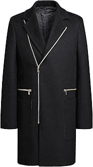 PRIJOUHE Men's Wool Coat Hoodie Long Trench Coat Cotton Casual Woollen Overcoat Jacket