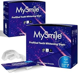 MySmilePrefilled Teeth Whitening Trays 2 Pack Kit,12% Hydrogen Peroxide, Non-Liquid Gel Technology Whitening Trays, Whiten Teeth Faster, 14X Whitening Treatments Helps Remove Years of Stains