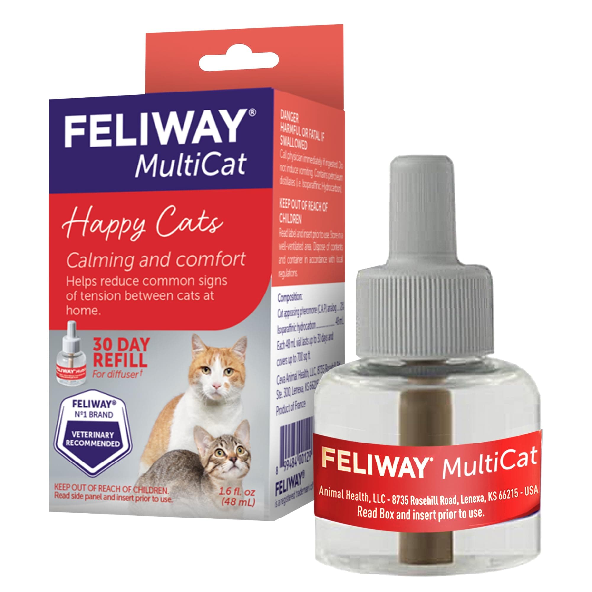 FELIWAY MultiCat Calming Diffuser Refill (1 pack, 48 ml) | Vet Recommended | Reduce Fighting and Conflict Among Cats (D89420B)