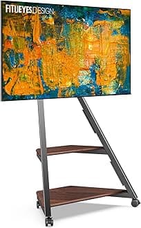 Design Corner TV Stand for 32 43 50 55 65 Inch TVs, Small Spaces Floor TV Stand Rolling TV Cart for LCD/LED Flat Curved Screens, Modern Living Room Television Stands, Eiffel Series, Walnut