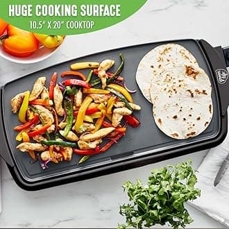GreenLife 20” Extra Large Electric Griddle, Non-Toxic PFAS & PFOA-Free Ceramic Nonstick, Temperature Control, Quick Even Heating, Removable Drip Tray, Pancakes, Eggs, Sausage, Easy Clean, Black