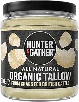 Organic Beef Tallow from Grass Fed British Cows 300g | Gluten Free, Seed Oil Free | Keto, Low Carb, Paleo I Ancestrally Inspired Nutrition I Simply 1 Ingredient I Glass Jar