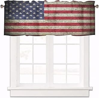 American Flag Curtain Valance for Windows Independence Day July 4th Rod Pocket Window Treatments 1 Panel Short Curtains for Kitchen Windows Bathroom Bedroom,42 x 12 Inch