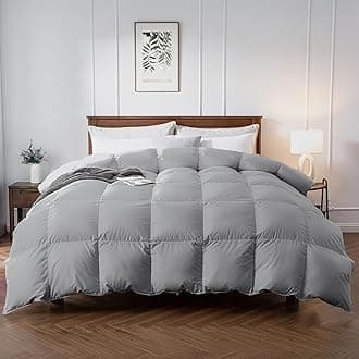 Premium Feather Down Comforter Queen Size 90" x 90", High Fill-Power Medium Warmth 100% Cotton Shell All Season Duvet Insert, Gray