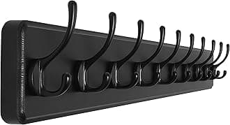 Large Black Wall Mounted Coat Rack - 38.6'' Long Coat Rack for Wall, Pine Solid Wood Coat Hook Hanger - 10 Hooks for Hanging Clothes Backpack Coats