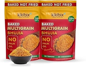 Kikibix Baked Multigrain Bhujia Namkeen, Healthy Snacks for adults & kids, Low Fat, Low Calories, High Protein Bhujiya Diet Mixture for diabetics- No Palm Oil, Baked Not Fried - Pack of 2