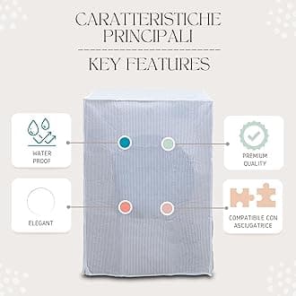 Washing Machine Cover, Waterproof, 60 x 60 x 80 cm, Stripes, Neoprene, Zipper Closure, Appliance Cover