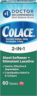 Colace 2-in-1 Stool Softener Plus Stimulant Laxative Tablets, 60 Count (Pack of 1), Gentle Constipation Relief, Docusate Sodium Plus Sennosides