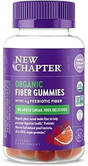 Organic Fiber Gummies for Adults, up to 8g Plant-Based Prebiotic Fiber for Digestive Health, Vegan, Non-GMO, USDA Organic, Gluten Free, Citrus-Berry Flavored, 60 ct