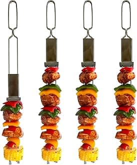 Grill Skewers, Set of 4 Stainless Steel Slider Skewers