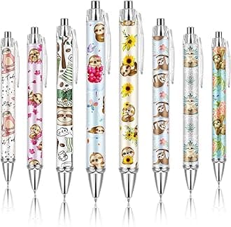 Ireer 8 Pcs Ballpoint Pens for Women and Girls 1.00 mm Writing Pens Black Ink Fancy Pens Fine Point Smooth Writing Pens for Journaling, Aesthetic School Office Supplies (Sloth)