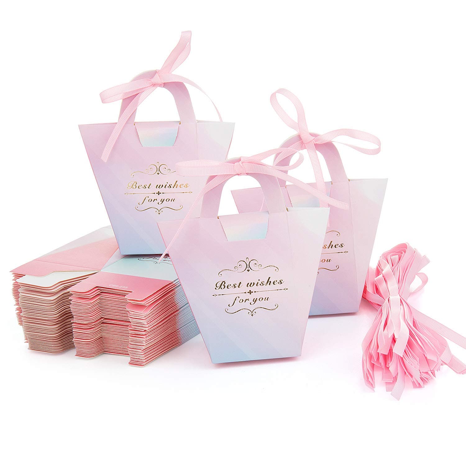 Maojuee Candy Gift Boxes – 50pcs Candy Boxes Birthday Candy Boxes Sweet Gift Favor Boxes Chocolate Candy Boxes for Wedding Birthday Bridal Baby Shower Party Favors (pink)